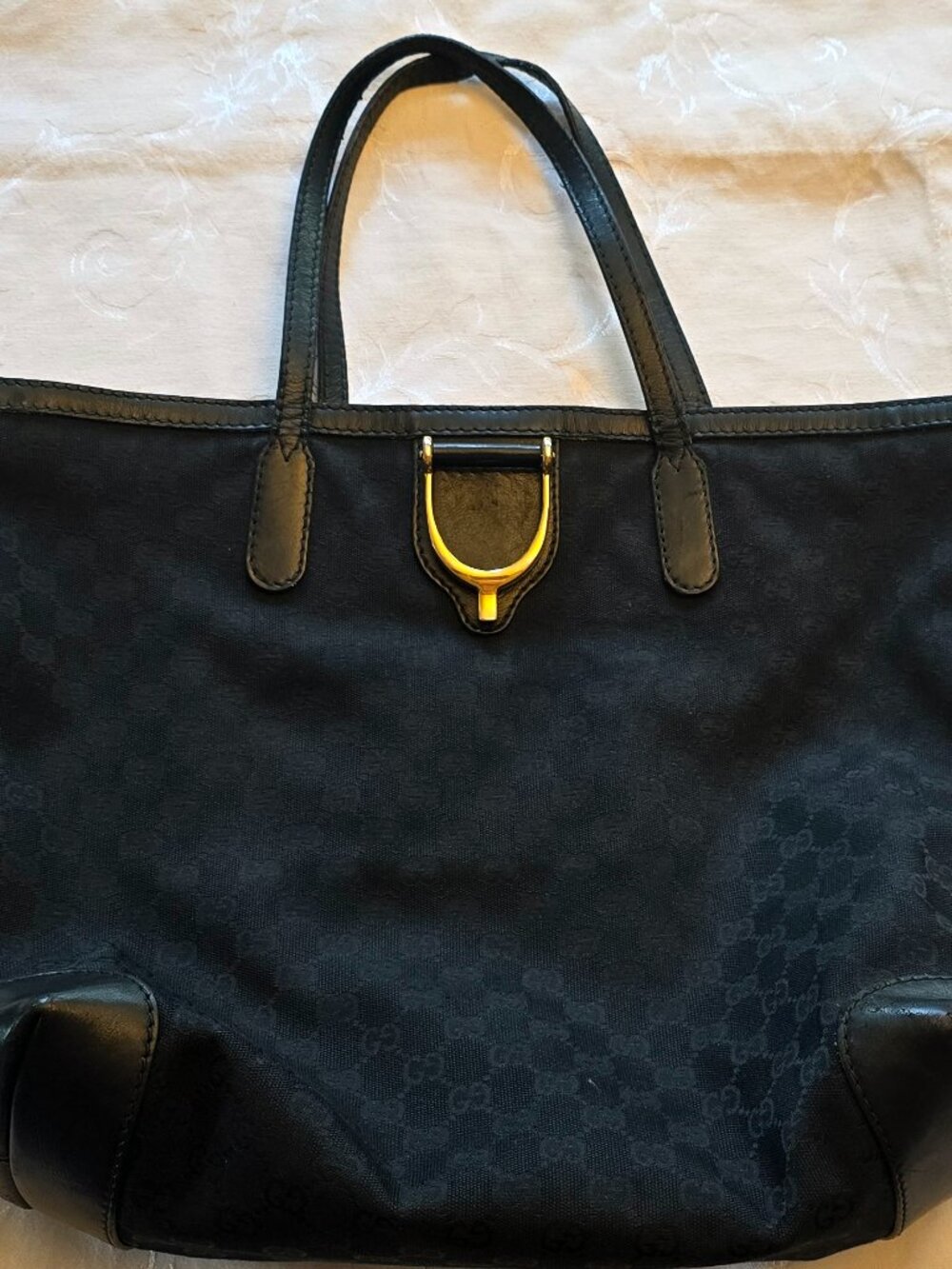GUCCI GG Canvas Tote Bag Black Gold 305585 002058